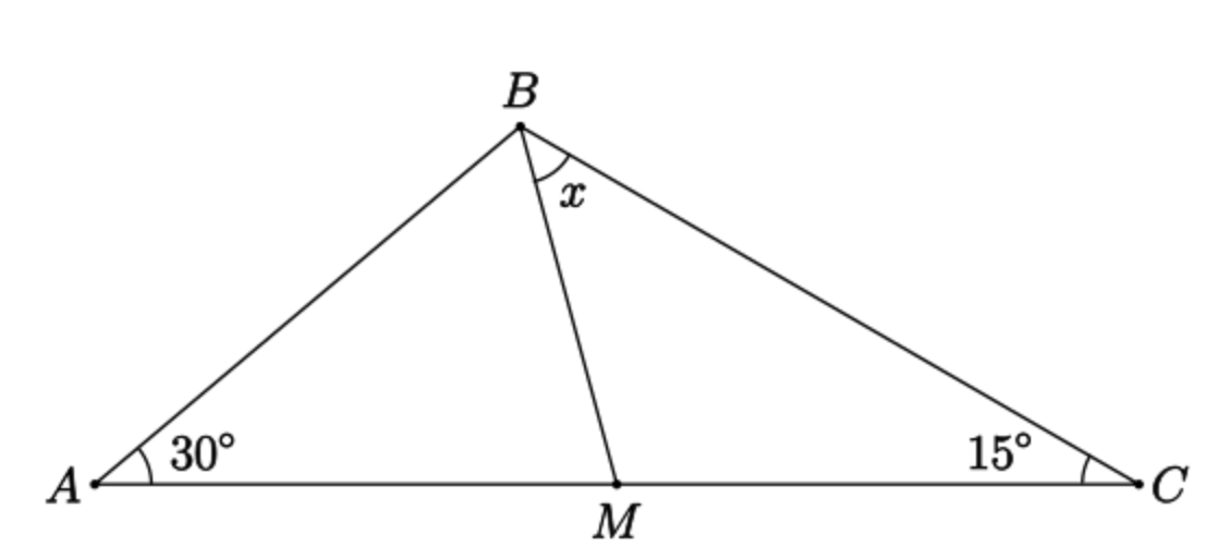 Suppose in $\triangle ABC$, $\angle BAC = 30^\circ$ and $\angle BCA = 15^\circ$. Suppose $BM$ is a median of $\triangle ABC$. Show that $\angle MBC=\angle BAC.